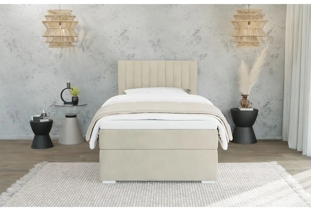 Letto singolo imbottito beige con contenitore con griglia 90x200 cm Bunny - Ropez