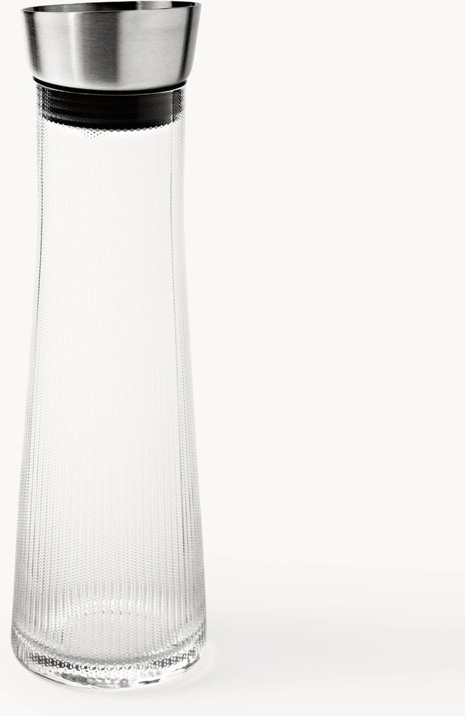 Caraffa in vetro soffiato con scanalatura in rilievo e tappo Oli, 1 L