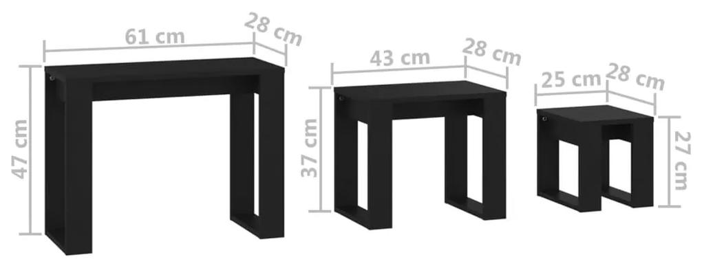 Tavolini Impilabili 3 pz Neri in Legno Multistrato