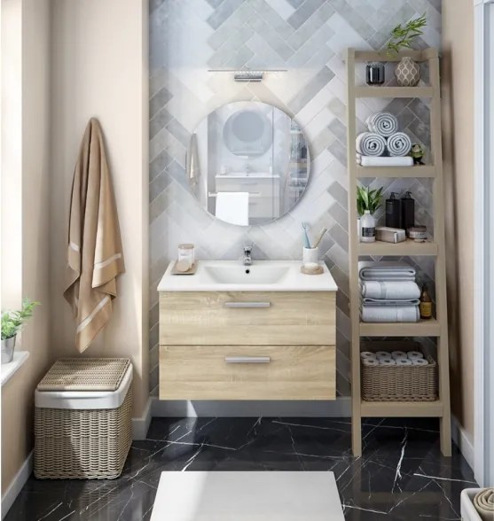Mobile Da Bagno Sospeso 80 Cm 2 Cassetti Con Lavabo Nexa Rovere Canadian