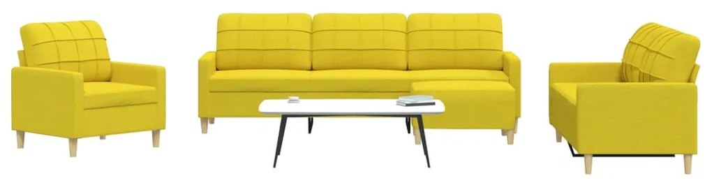 Set Di Divani 4 Pz Con Poggiapiedi Giallo Chiaro İn Tessuto /