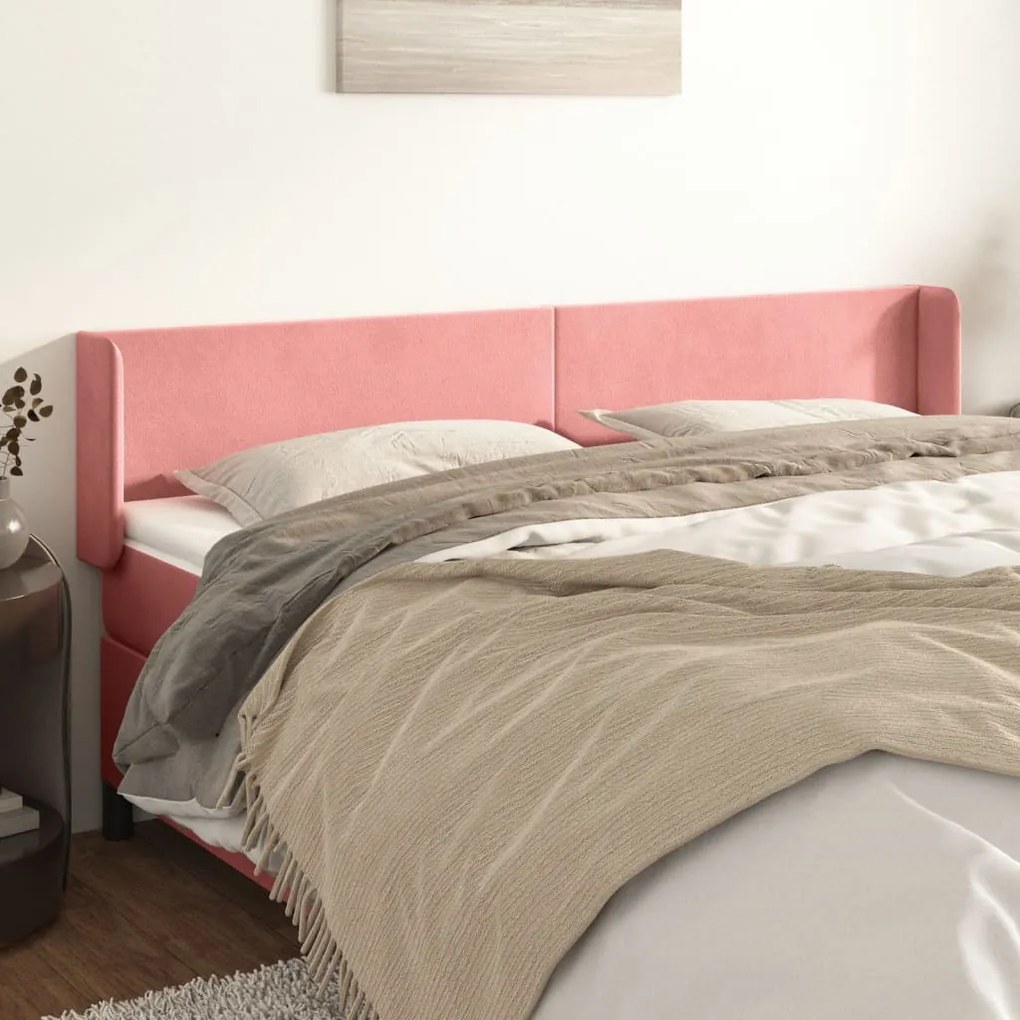 Testiera Ad Orecchio Rosa 163x16x78/88 Cm İn Velluto /