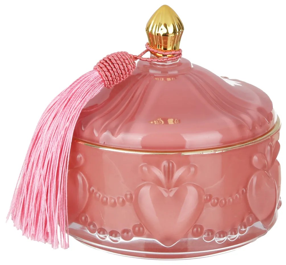 Cofanetto portagioie in vetro rosa cuori con coperchio