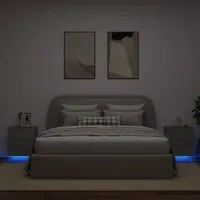 Comodini con Luci LED 2pz Grigio Sonoma in Legno Multistrato 836746