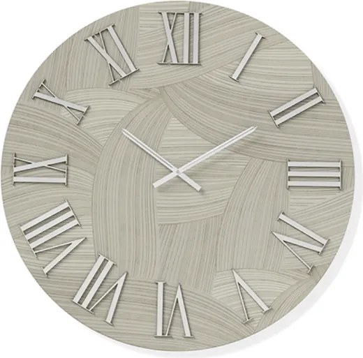 Orologio rotondo D40 cm in legno rivestito con parato e dettagli Argento ADAK