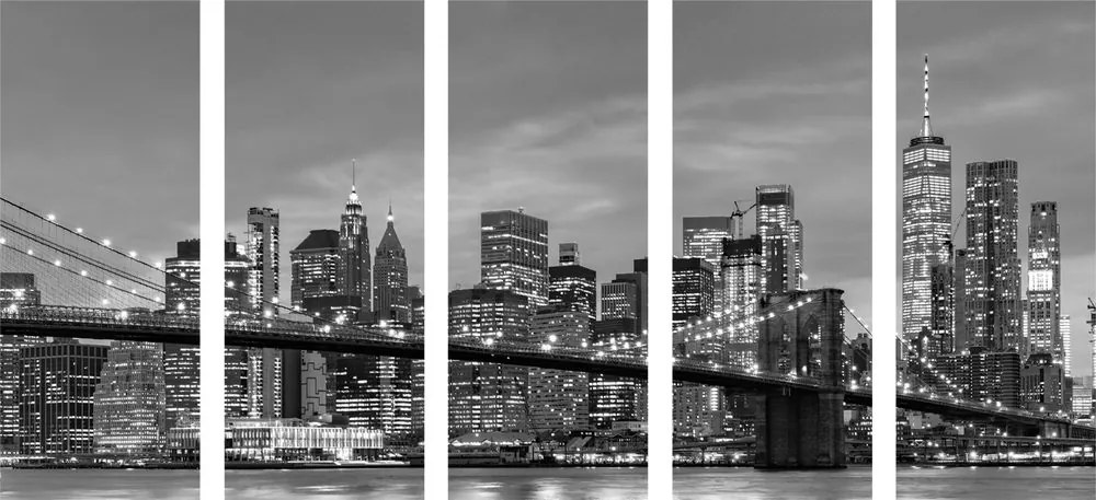 Quadri 5 pezzi – Ponte affascinante a Brooklyn in bianco e nero
