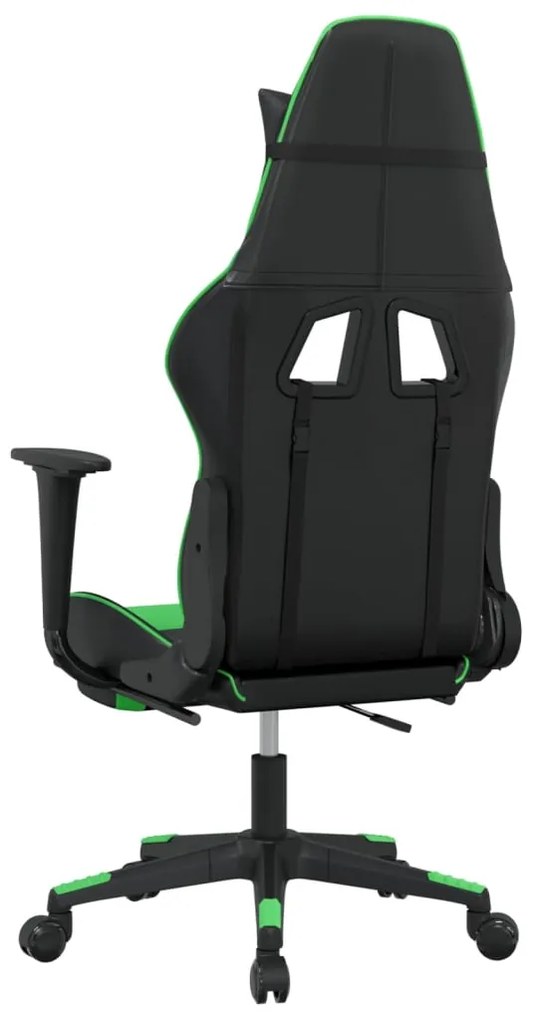 Sedia da gaming con poggiapiedi nero e verde in similpelle