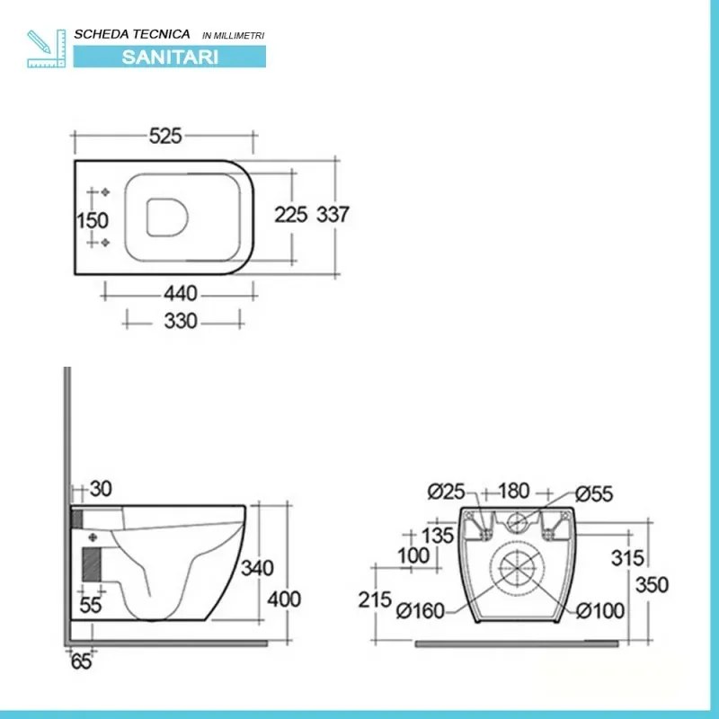 Set di Sanitari sospesi Metropolitan in ceramica con WC, Bidet e Copriwater avvolgente
