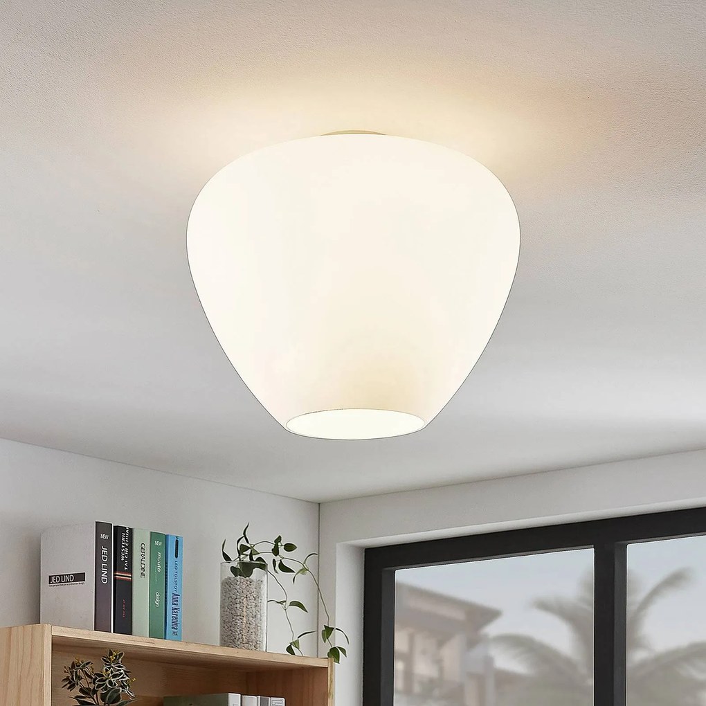 Plafoniera soffitto Bibiane Lindby, dimmerabile, Bianco / Opale, Soggiorno / Sala da pranzo, Vetro, Moderno, Plafoniera