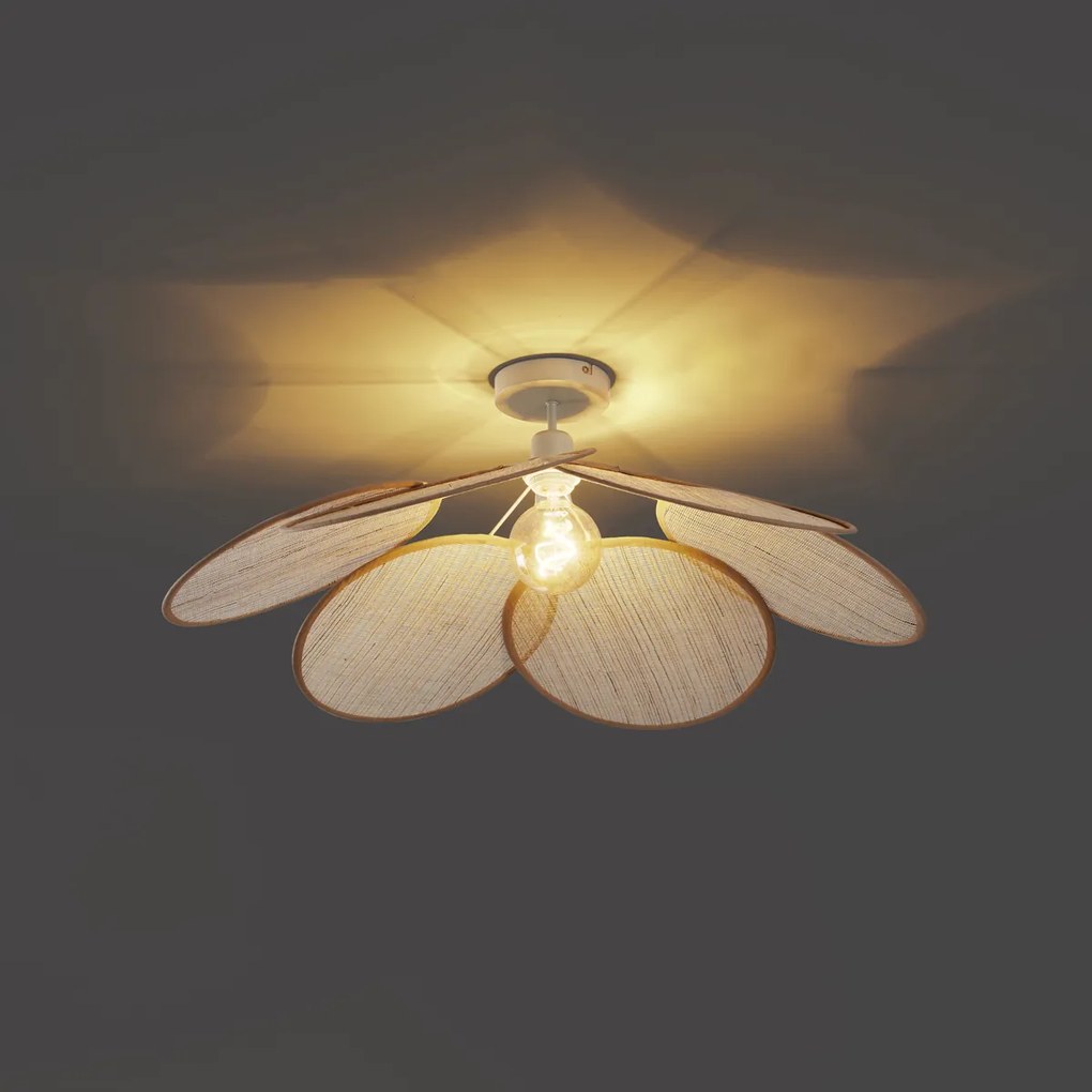 Plafoniera Japandi color crema con paralume in lino - Aisha