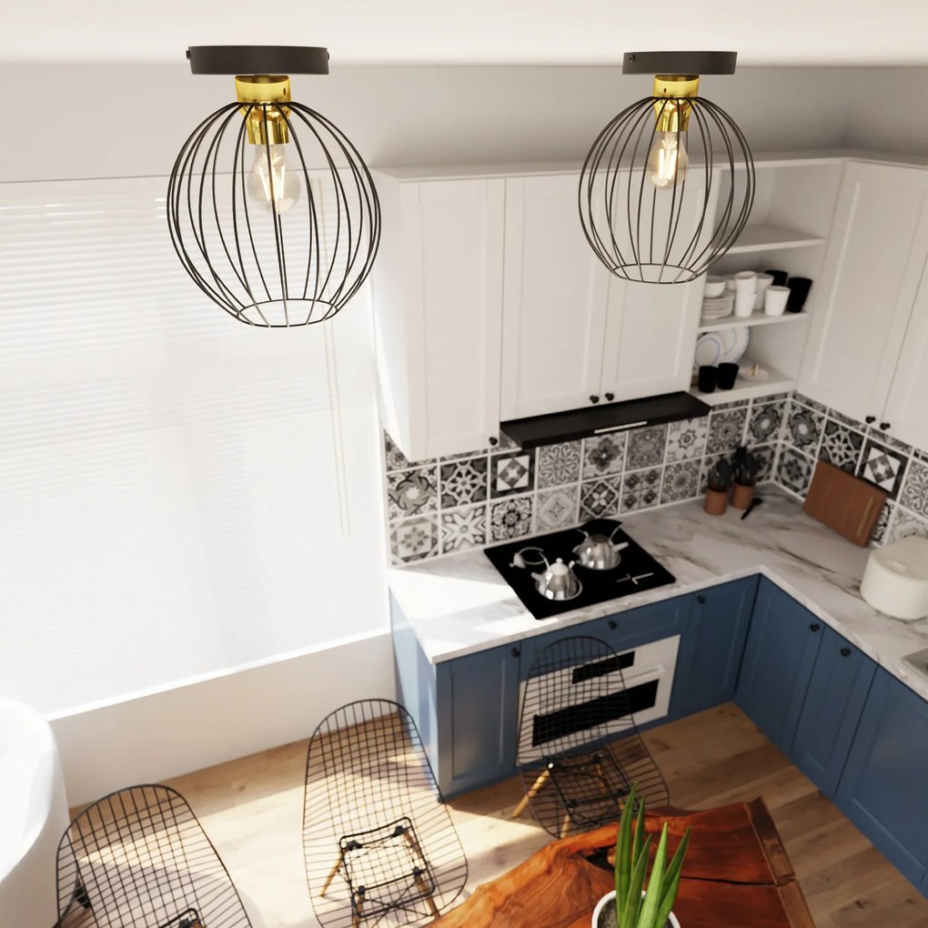 Plafoniera Minimal Industrial Geb 1 Luce Nera E Oro