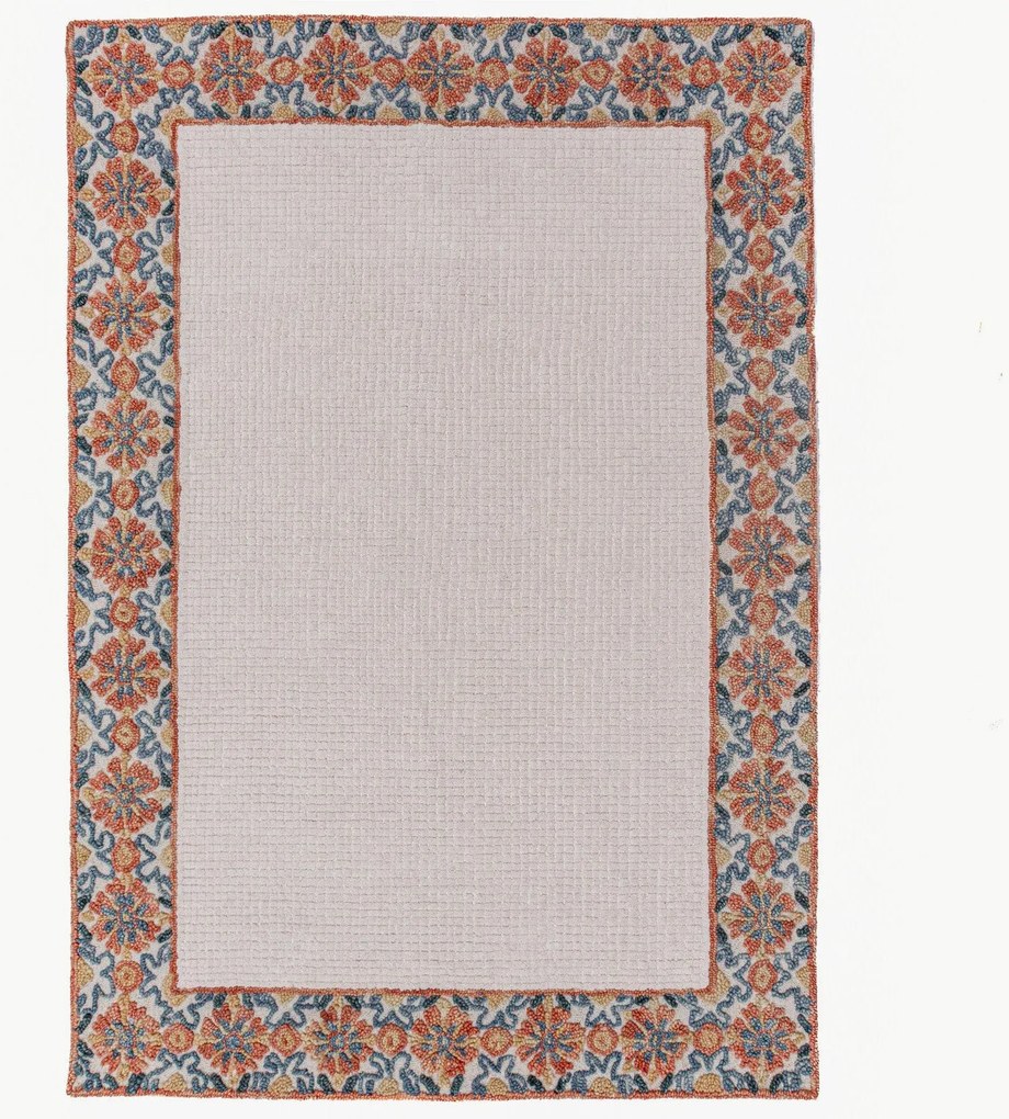 Tappeto in lana a pelo corto fatto a mano Myla Floral Frame