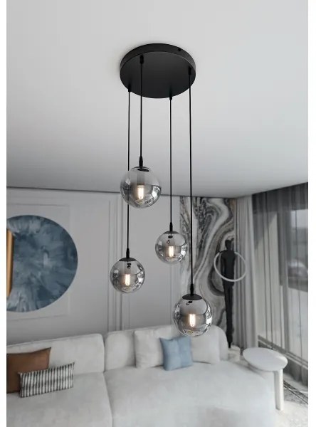 Lampadario a sospensione con filo COSMO 4xE14/10W/230V diametro 40 cm nero/grigio