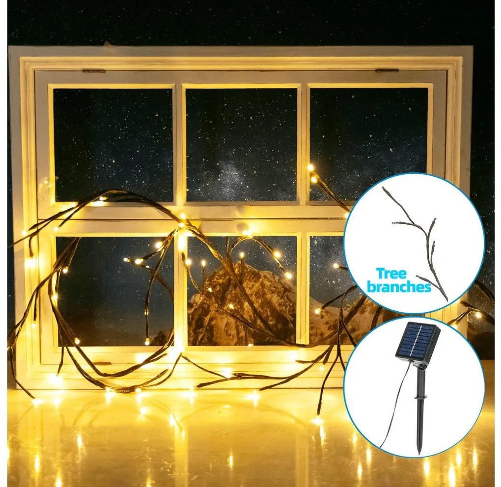 Aigostar - Catena LED solare 72xLED/4m IP65 300 mAh bianco caldo rami dell'albero