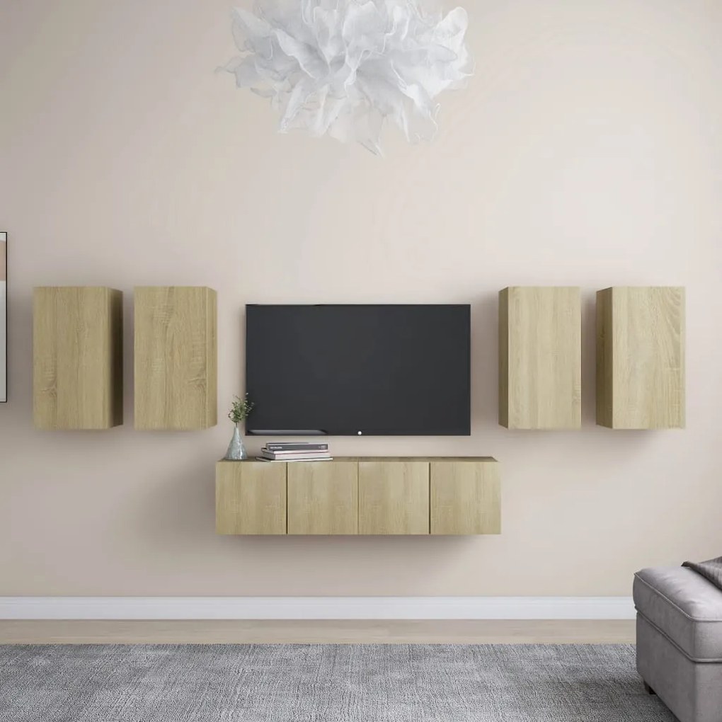 Set porta tv 6 pz rovere sonoma in truciolato