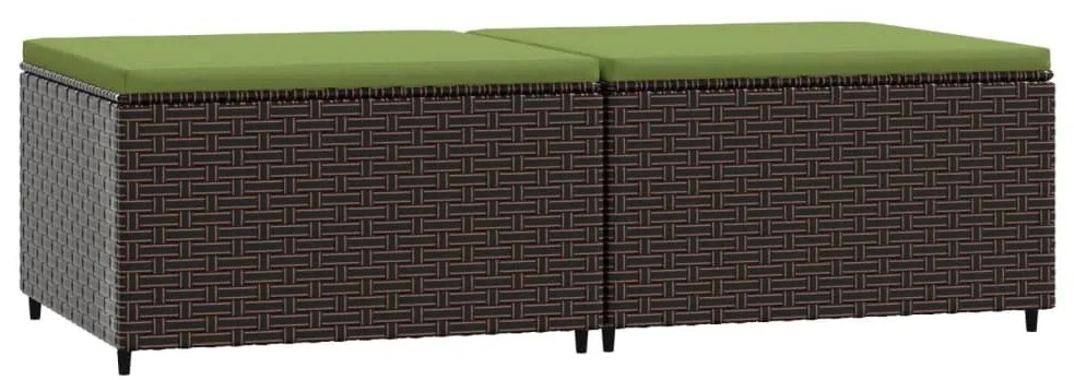Poggiapiedi da giardino con cuscini 2 pz in polyrattan marrone