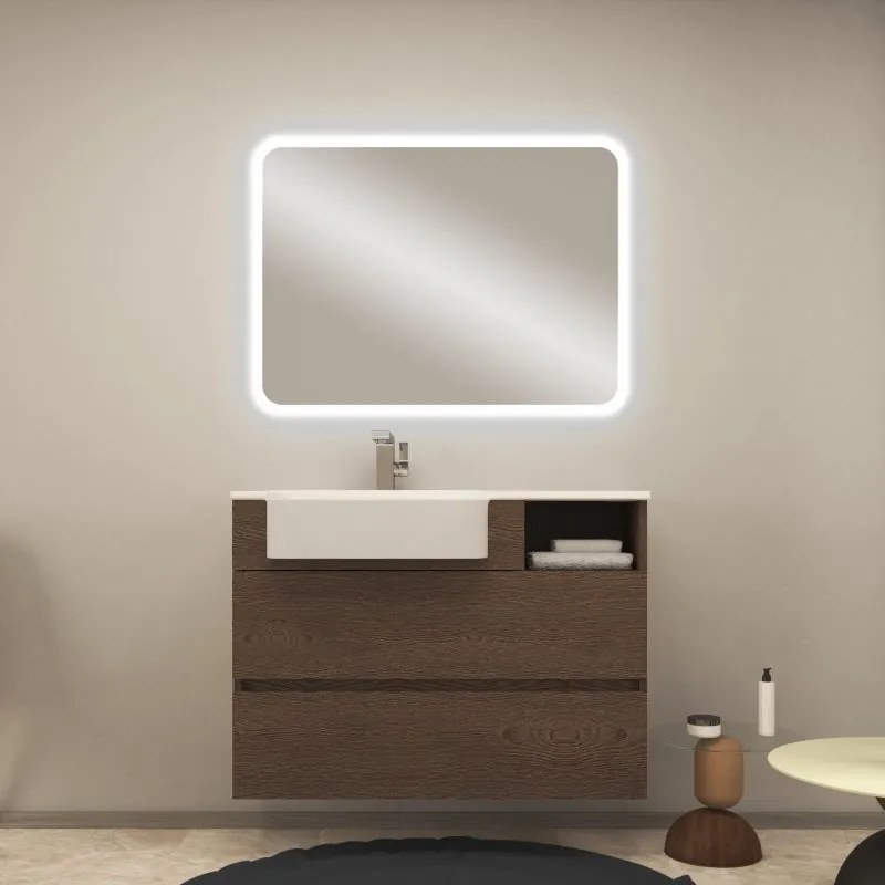 Mobile sottolavabo e lavabo Paris per vasca centrale frassino scuro L 100 cm 2 cassetti