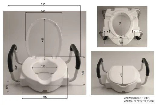 Ridder - Sedile WC rialzato con maniglie, bianco