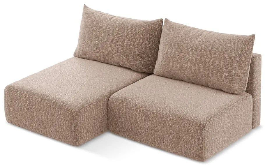 Divano angolare marrone chiaro allungabile/con contenitore (con penisola a sinistra) Kalena – Makamii