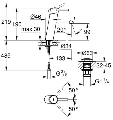 GROHE 23932001 - Miscelatore lavabo EUROSMART, misura M, cromo lucido