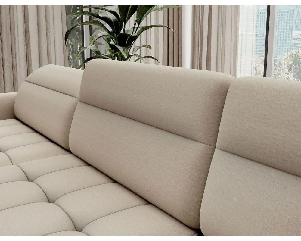 Divano angolare beige allungabile/con contenitore (con penisola a destra/a U) e rivestimento in velluto Berrto – ELTAP