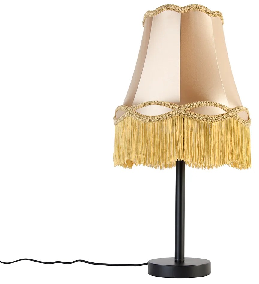 Lampada da tavolo classica nera con paralume a grana oro 30 cm - Simplo