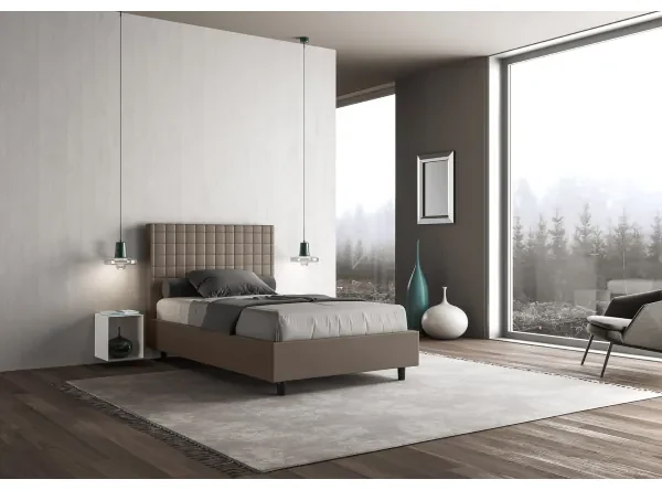 Letto con rete imbottito 140x210 similpelle cappuccino Sunny