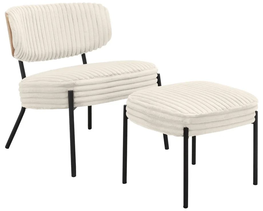 Poltrona in velluto a coste color crema con poggiapiedi Jerry - Støraa