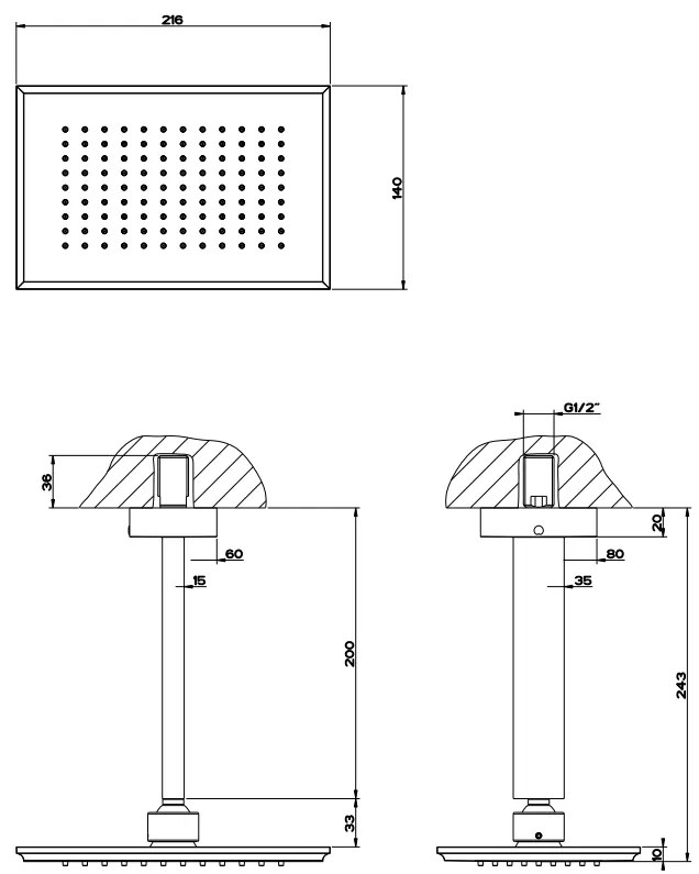 Soffione anticalcare a soffitto orientabile cromo eleganza 46152 Gessi