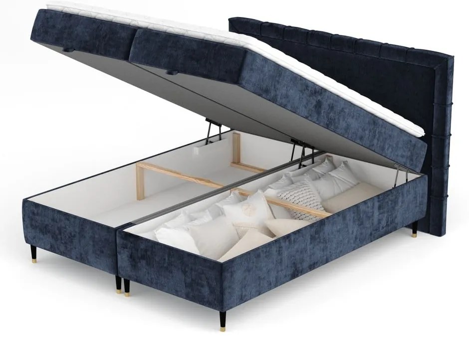 Letto boxspring blu scuro con spazio contenitivo 160x200 cm Voyage - Maison de Rêve