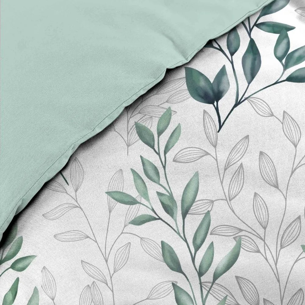 Set copripiumino e federa bianco/verde in percalle di cotone per letto matrimoniale ed esteso 240x220 cm Wendy – douceur d'intérieur
