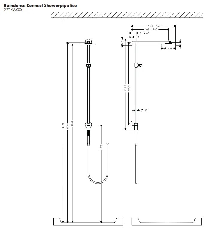 Colonna doccia Raindance Connect 180 con soffione Eco Ecosmart doccetta e flessibile Cromo Hansgrohe Raindance 27166000