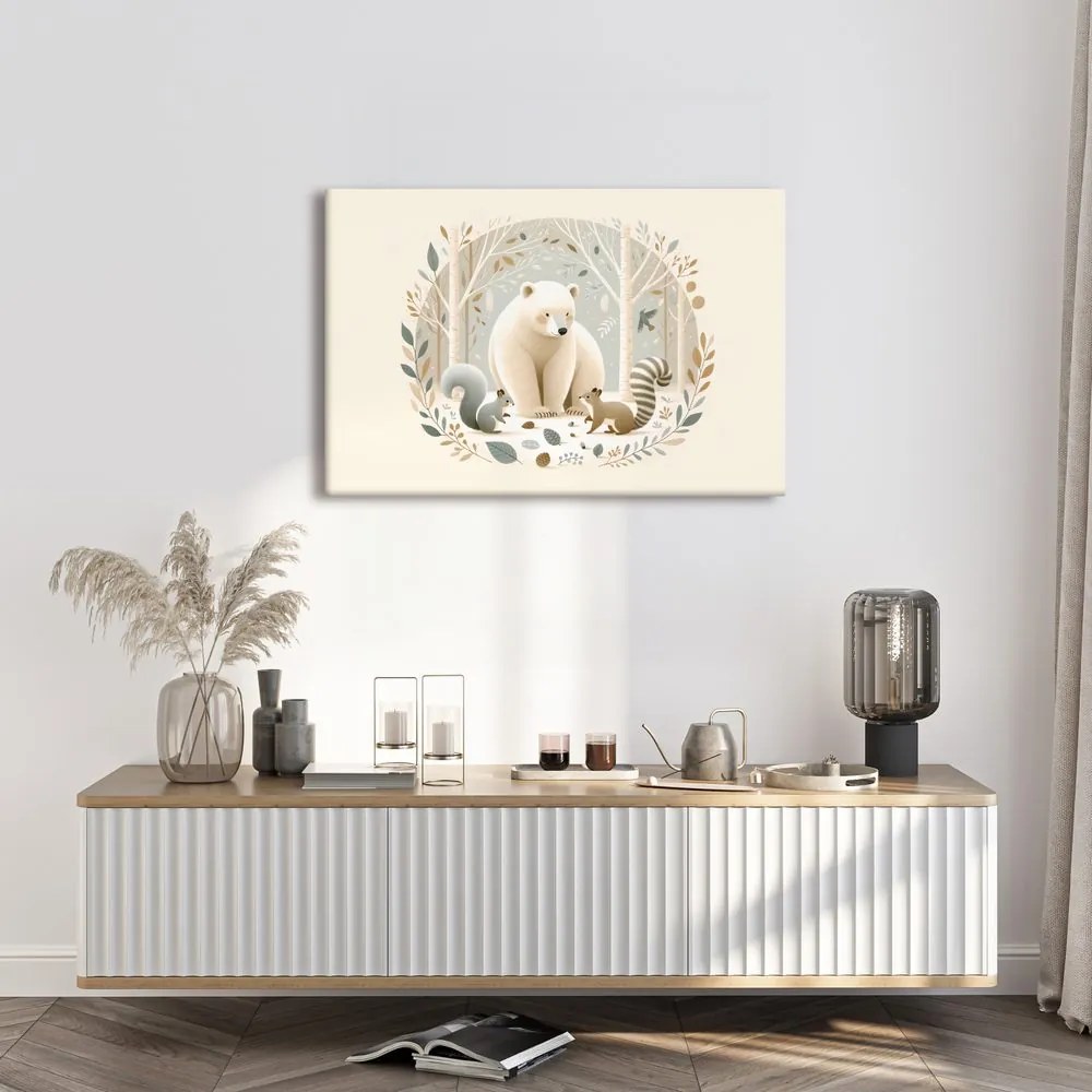 Quadro su tela – Orso e animali del bosco nella foresta