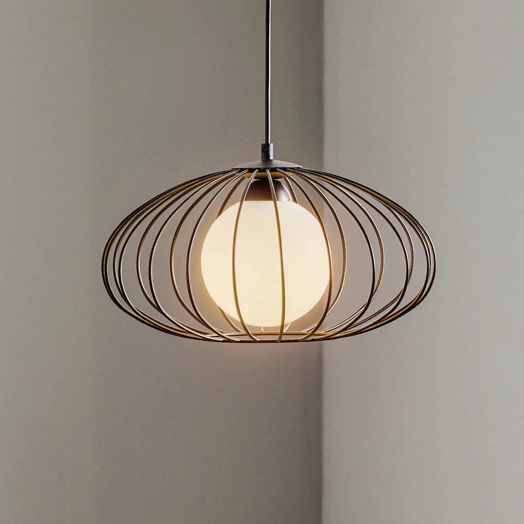 Eko-Light Lampada a sospensione Kronos con paralume a gabbia nero