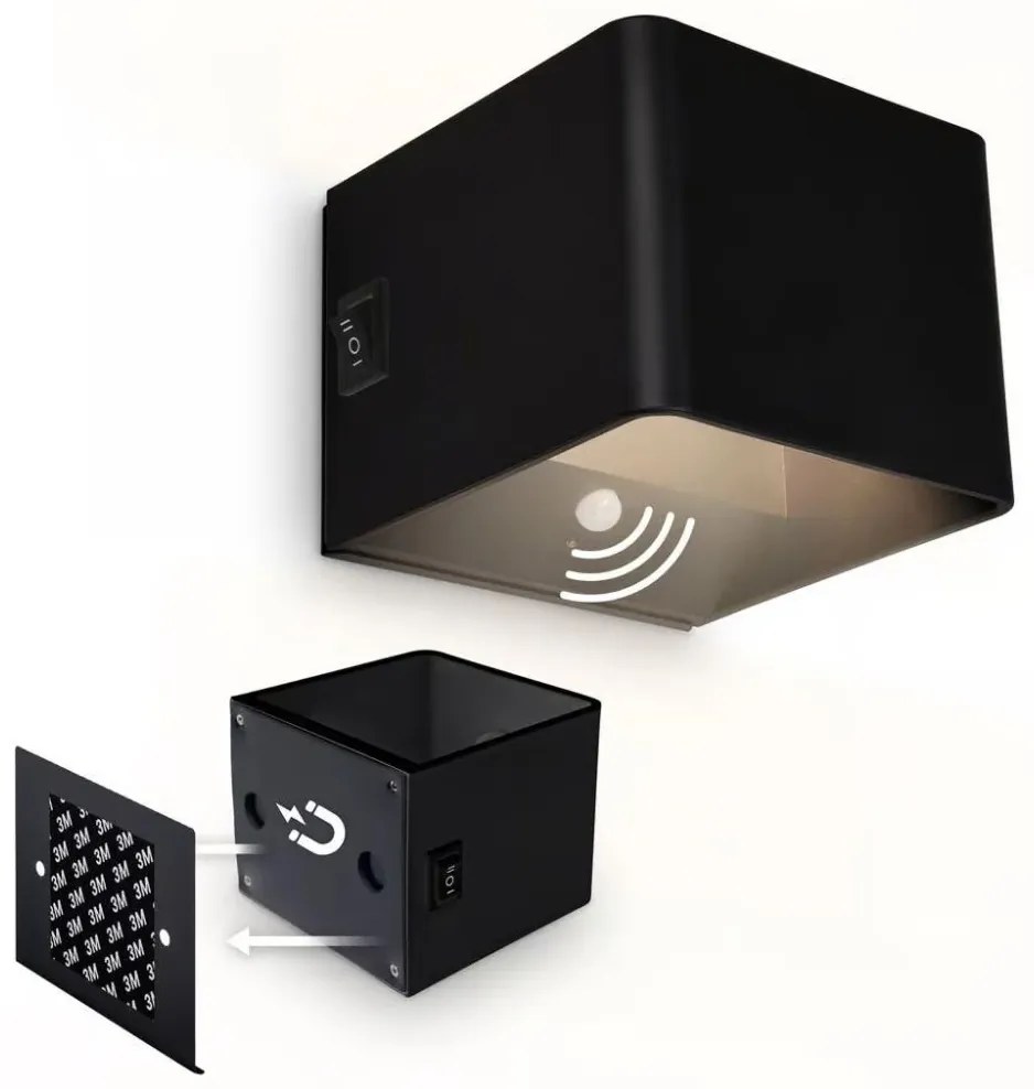 Briloner 3879015 - Lampada LED da parete ricaricabile con sensore BORRA, 1,5W/5V, batteria 3600 mAh, nera