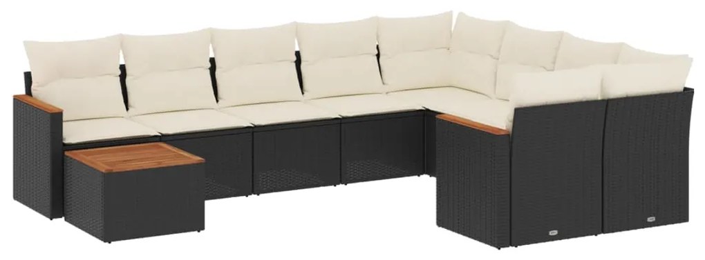 Set Divani da Giardino 10pz con Cuscini in Polyrattan Nero