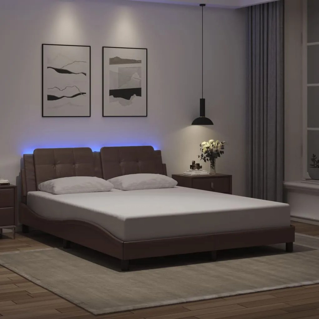 Giroletto Con Luci Led Marrone 160x200 Cm İn Similpelle /