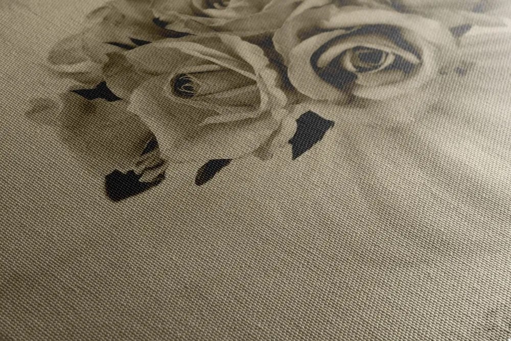 Quadro su tela – Rose nel vaso in versione seppia