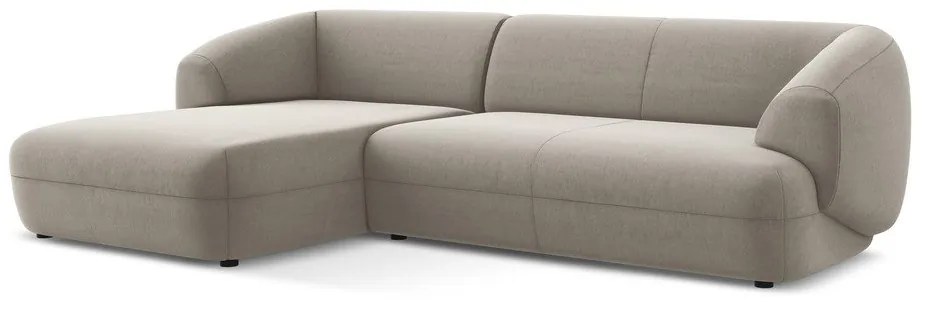 Divano angolare beige (con penisola a sinistra) con rivestimento in velluto Moana – Makamii