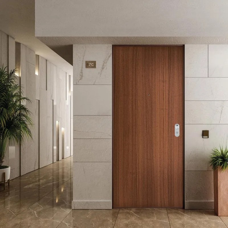 Porta blindata DI.BI. Safety L 80 x H 200 cm in melaminico noce/bianco, apertura spingere a sinistra, falso telaio incluso