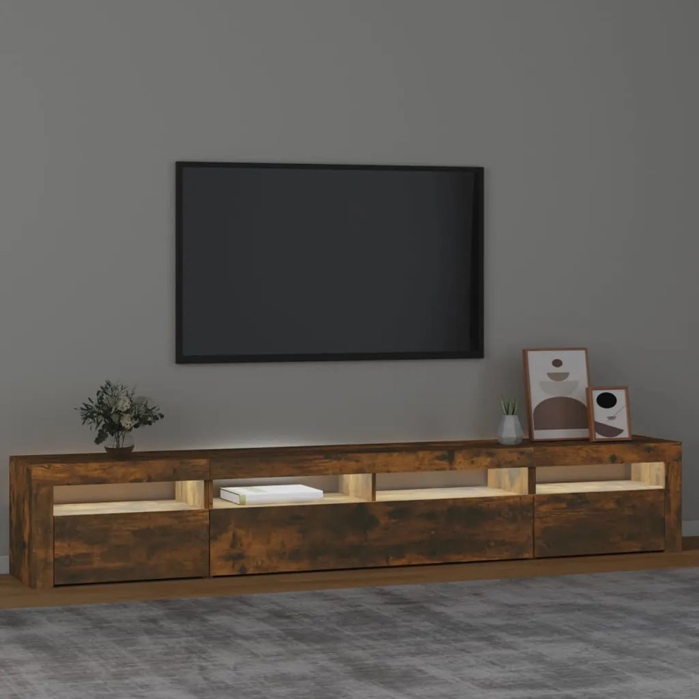 Mobile porta tv con luci led rovere fumo 240x35x40 cm