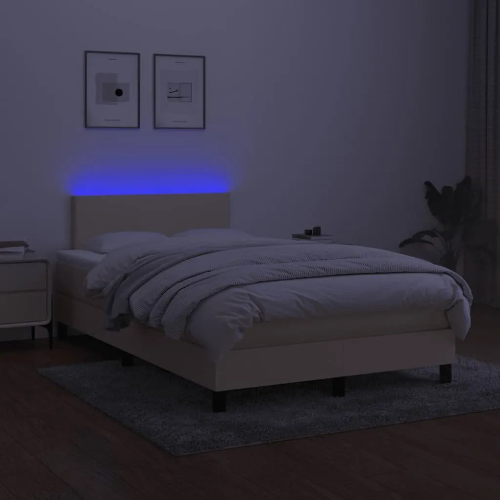 Letto a molle con materasso e led crema 120x190 cm in tessuto