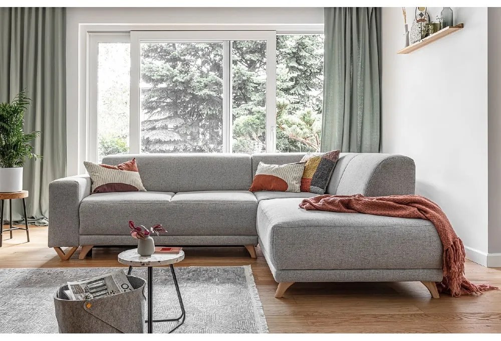 Divano angolare grigio chiaro allungabile e con contenitore (penisola a destra/a L) Classy Sophie – Miuform