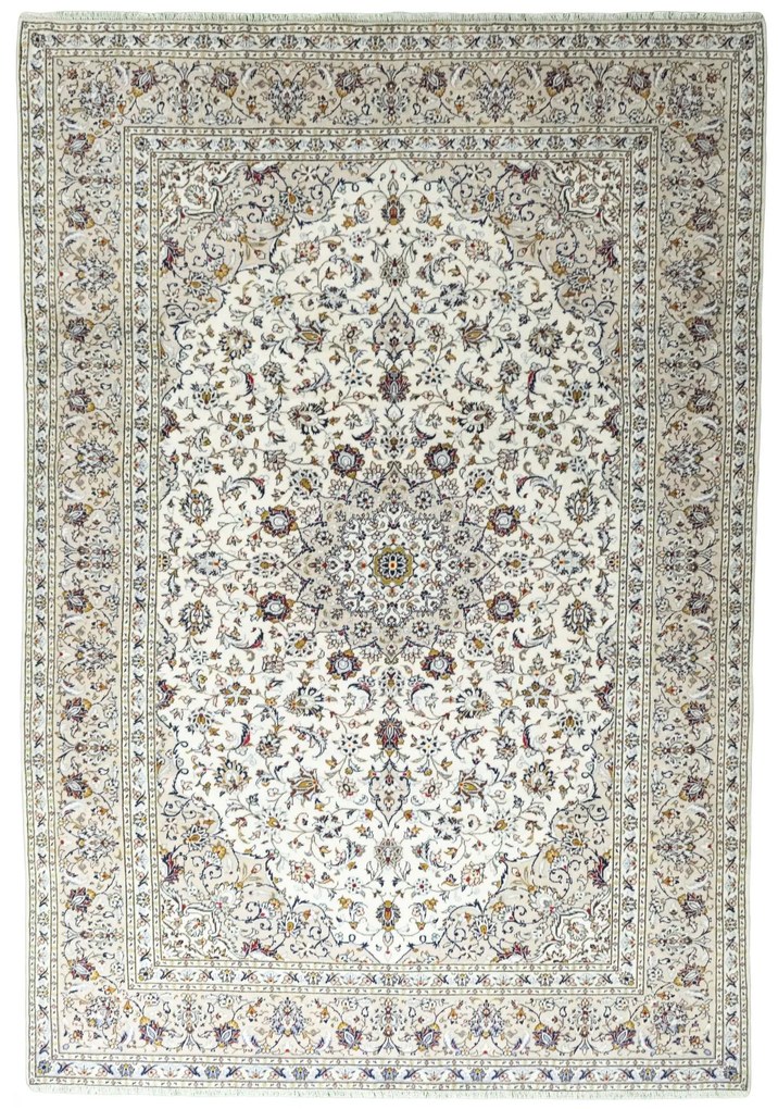 Kashan Tappeto 350x240 Beige (Iran) Annodato A Mano