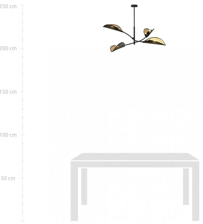 Lampadario a Sospensione in Acciaio e Tessuto LOTUS 4 Nero 4xE14 Colore del corpo Nero e Oro