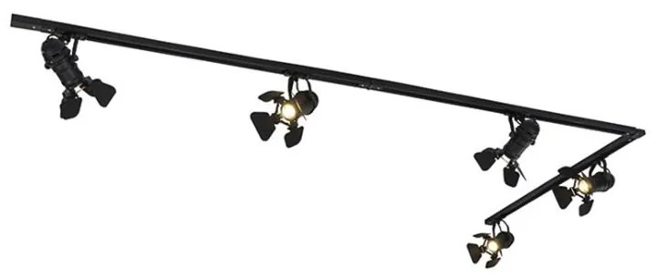Sistema di illuminazione a binario moderno con 5 faretti nero 1 fase - Iconic Movie