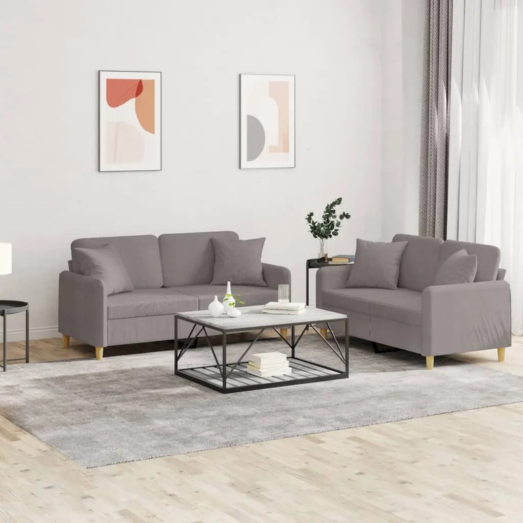 Set Divani 2 Pz Con Cuscini Tortora İn Tessuto /