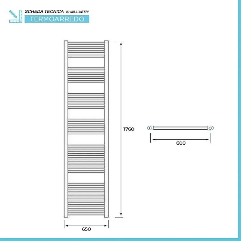 Termoarredo scaldasalviette bianco 65x180 interasse 60 cm