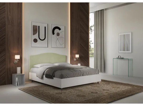 Letto matrimoniale e rete 160x200 in legno bianco e testata in microfibra tč verde Grace