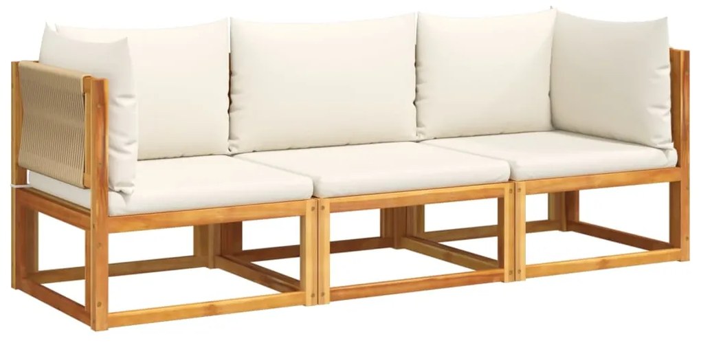 Set divano da giardino 3pz con cuscini legno massello di acacia